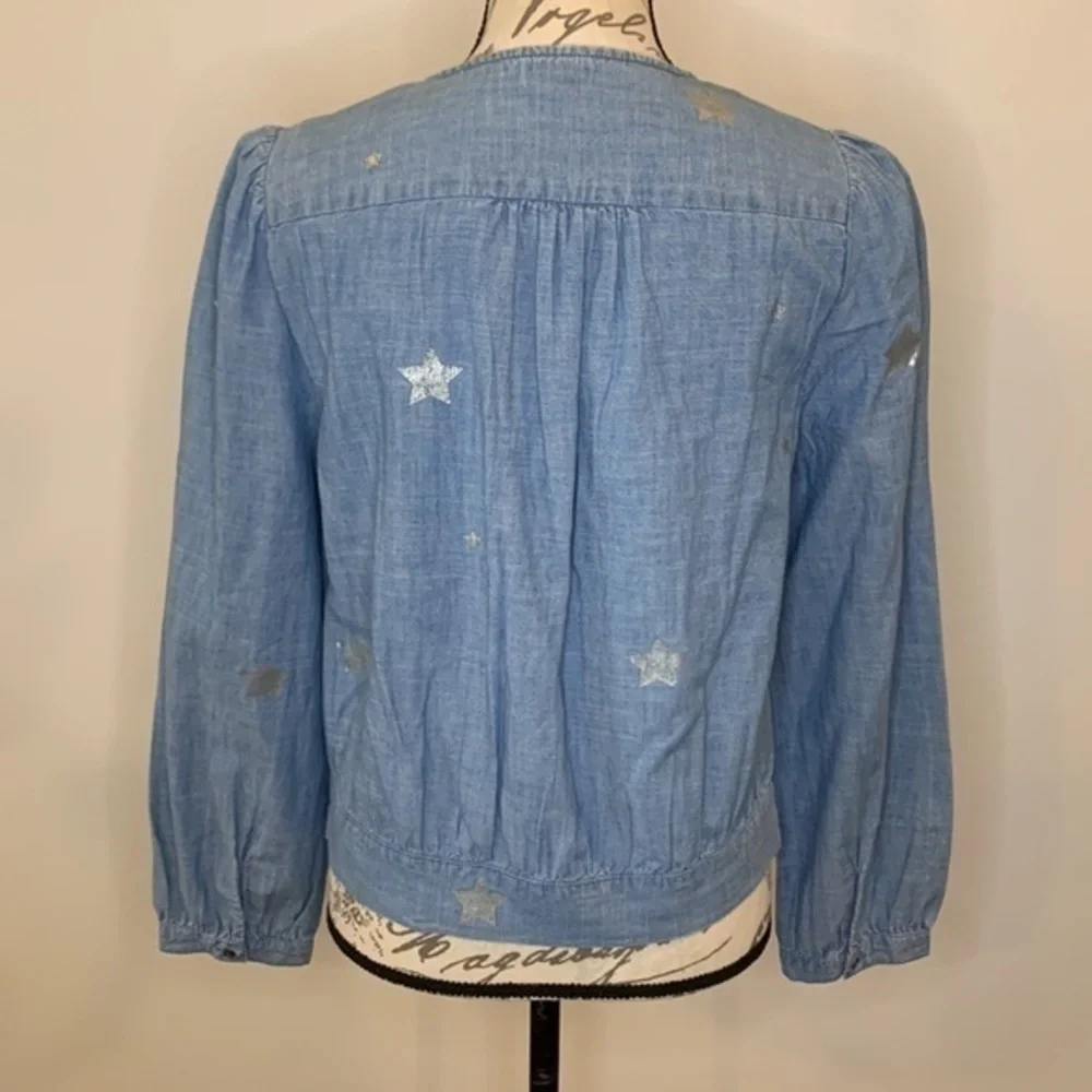 J. Crew chambray surplice wrap with silver stars and adjustable bottom S Tall